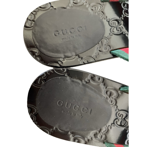 Gucci Interlocking GG Red Green Web Stripe Black Flat Thong Sandal Sz 38 US 8 - Picture 3 of 7